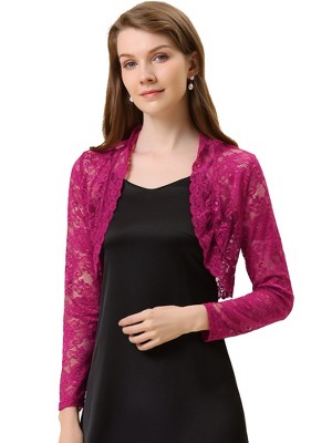 INSPIRE CHIC Women's Elegant Sheer Floral Lace Crop Bolero Shrug
