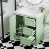 FAMYYT 30 in. Single Sink Freestanding Green Bath Vanity with White Ceramic Top, 3 Drawers and Adjustable Shelves - 3 of 4