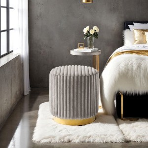 Sapphtopaz Modern Ottoman with Stripes Tufted Upholstered Accent Stool with Gold Finish Metal Base Round Footstool for Living Room, Entryway - 1 of 4