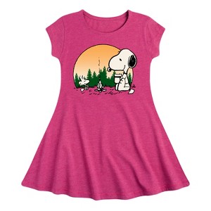 Girls' - Peanuts - Campfire Mugs Fit & Flair Cap Sleeve Dress - 1 of 3