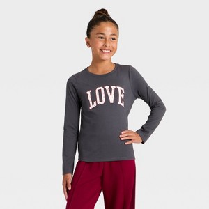 Girls' Long Sleeve 'Love Cherries' Graphic T-Shirt - Cat & Jack™ Dark Gray - 1 of 4