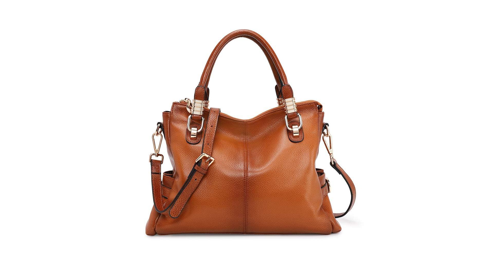 Women's Genuine Leather Purses and Handbags, Satchel Tote Shoulder Bag (Brown)