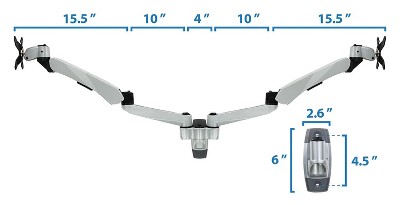 Mount-It! Dual Monitor Wall Mount with Articulating Gas-Spring Arms, VESA 75 x 75 mm and 100 x 100 mm, 19.8 Lbs. Weight Capacity, Silver