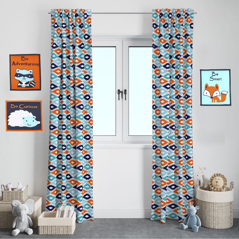 Bacati - Liam Aqua/Orange/Navy Kilim Curtain Panel, 2 of 6