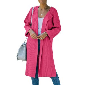 Women Sweater Lapel Shacket Bell Sleeve Open Front Cardigan for Lady Sweater Knit Casual Coats for Winter Side Slit Longline Cardigan - 1 of 4