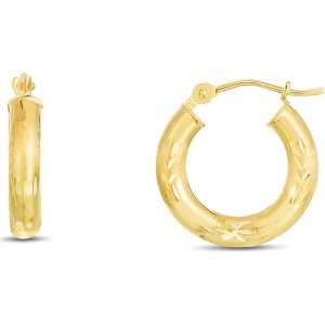 14k Yellow Gold 3mm Diamond Cut & Polished Tube Hoop Earrings - 1 of 3