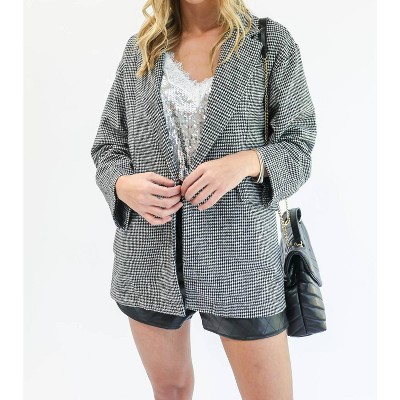 Women's Classy Queen Houndstooth Boyfriend Blazer - mittoshop