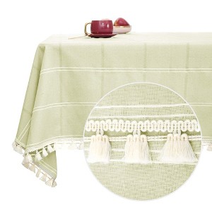 Deconovo Water-Resistant Poly-Cotton Tassel Tablecloth ¨C Indoor Outdoor Dining Table Cover, Multiple Sizes & Colors - 1 of 4