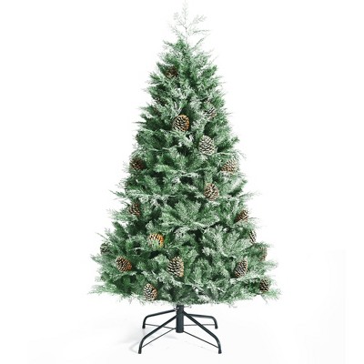 Costway 6ft Snow Flocked Artificial Christmas Tree w/ 715 Glitter PE & PVC Tips