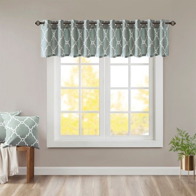 Kumasinova 50"x18" Geometric Print Basket Weave Valance,Small Short Valance with Grommet Top,Textured Window Treatment for Living Room,Bedroom
