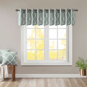 Kumasinova 50"x18" Geometric Print Basket Weave Valance,Small Short Valance with Grommet Top,Textured Window Treatment for Living Room,Bedroom - 1 of 4