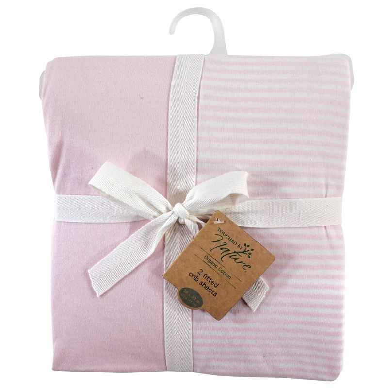 Touched by Nature Baby Girl Organic Cotton Crib Sheet, Barely Pink, One Size, 2 of 3