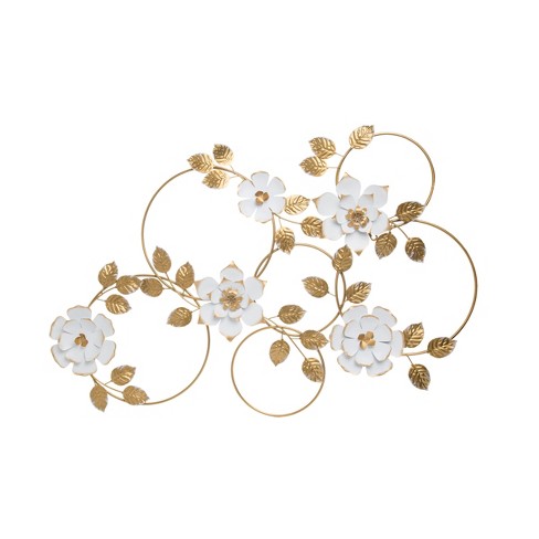 39 5 X 30 Inch Distressed White And Gold Metal Floral Wall Decor Foreside Home Garden Target