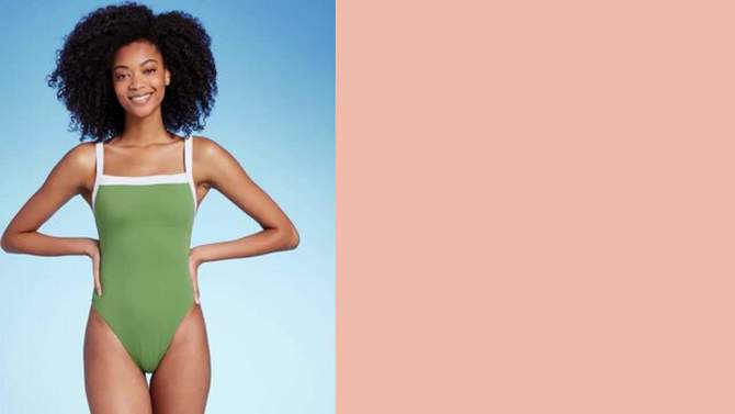 Women's Square Neck Wide Binding One Piece Swimsuit - Shade & Shore™ Olive Green, 2 of 7, play video