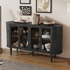 Farmhouse Storage Cabinet Sideboard Wood Buffet Accent Cabinet with Glass Doors & Adjustable Shelves, Black/Natural-ModernLuxe - 2 of 4
