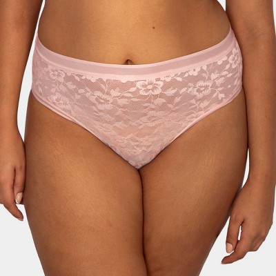 Curvy Couture Women's Plus Size No-show Lace String Bikini Panty