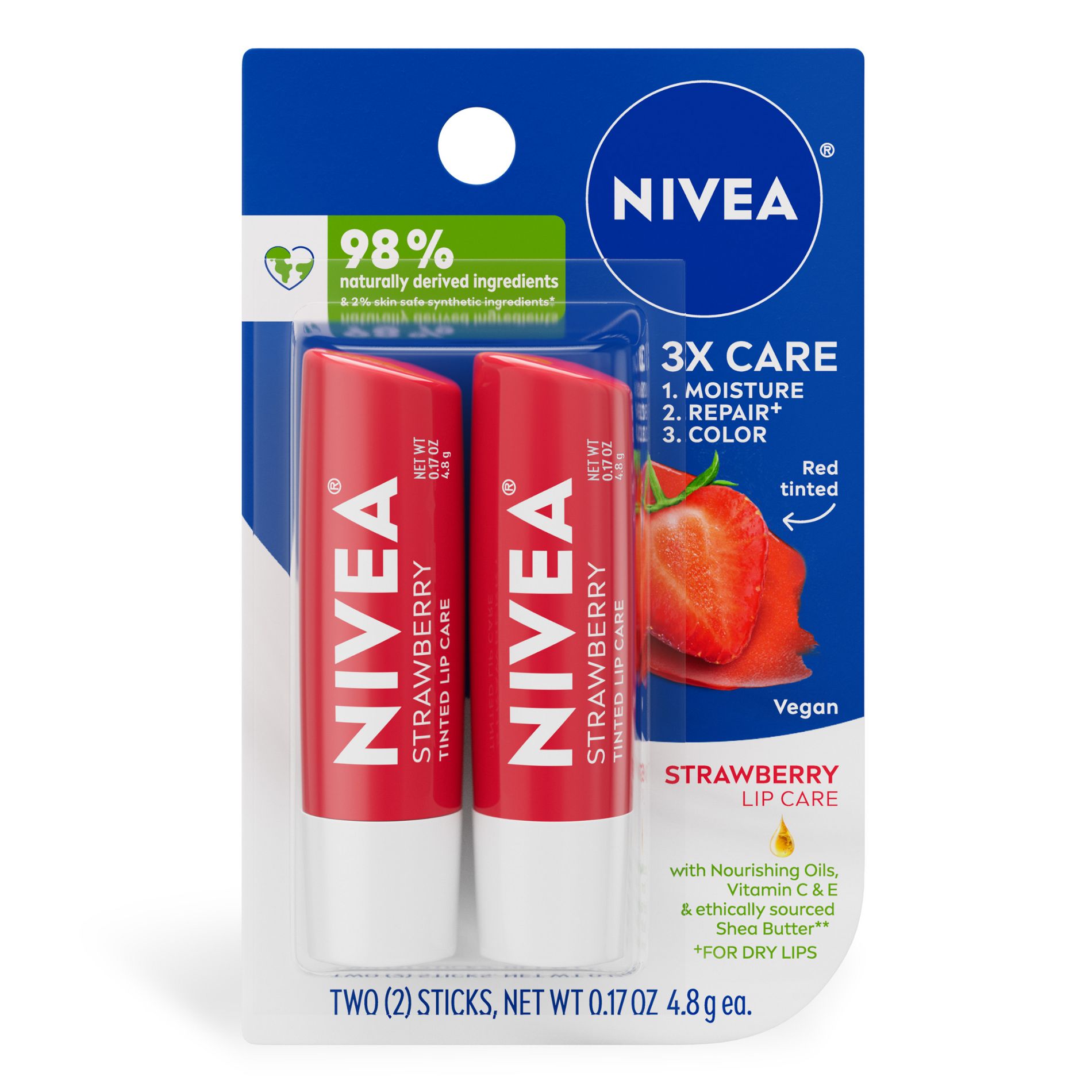 NIVEA Lip Strawberry Tinted Lip Balms - 0.34oz/2ct