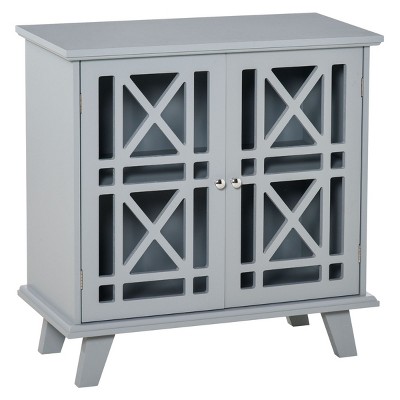 GlasFlength Kitchen Storage Kitchen Cabinet Freestanding Storage Accent Cabinet with Double Fretwork Doors for Room, Gray, 31"*14.3"*31"