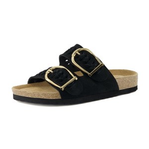 CUSHIONAIRE Cashew Slip On Suede Womens Sandals - Braided Double-Strap Design with Adjustable Big Buckle Sandals for Women - 1 of 4