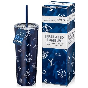 Dragon Glassware x Yellowstone 24 oz Vacuum Insulated Tumbler with Lid and Straws Blue - 1 of 4