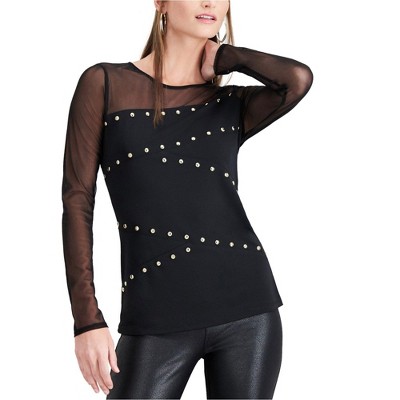 I.N.C International Concepts Womens Embellished Illusion Pullover Blouse, Black, X-Small