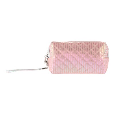 Unique Bargains Women Portable Solid Color Diamond Makeup Bag Light Pink 1 Pc