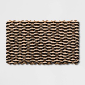 1'6"x2'6" Rope Braided Basket Weave Doormat Black/Brown/Cream - Threshold™: Outdoor Front Door Mat, High Pile - 1 of 4