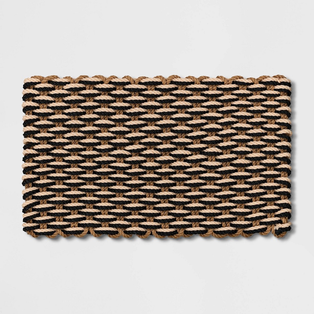 Photos - Doormat 1'6"x2'6" Rope Braided Basket Weave  Black/Brown/Cream - Threshold™
