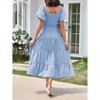 Women's Square Neck Summer Dress Layered Ruffle Short Sleeve Off Shoulder A Line Puff Hem Maxi Dress - 2 of 3
