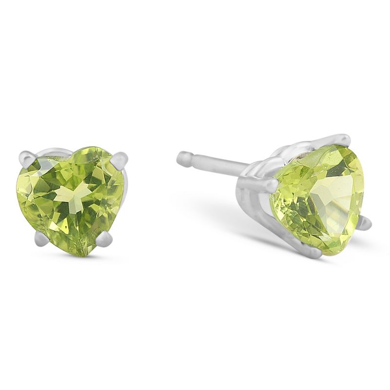 Pompeii3 1ct Heart Shape Peridot Studs Solid 14K White Gold, 2 of 6