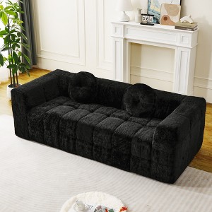 Okak Modern 2/3-Seater Boneless Sofa Couch with Circular Throw Pillows,Checkered Fabric Loveseats for Living Room, Bedroom, Apartment - 1 of 4