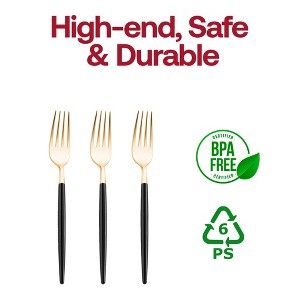 Smarty Had A Party Gold with Black Handle Moderno Disposable Plastic Dinner Forks (240 Forks) - 1 of 4