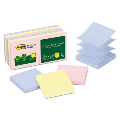 Post-it Recycled Pop-up Notes 3 x 3 Assorted Helsinki Colors 100-Sheet 12/Pack R330RP12AP