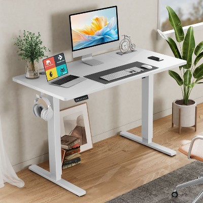 CAVINAS Home Office Desk Modern Standing Desk with Hook Adjustable Height Computer Desk for Office, Study