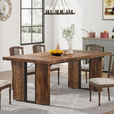 Okak Rustic Wood Large Executive Desk Rectangular Dining Table,Long Modern Kitchen Dinner Table for Dining Room,Family Meals