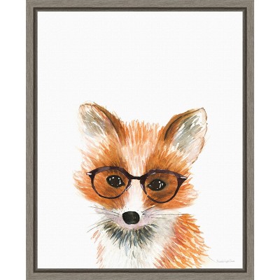 Amanti Art Fox in Glasses by Mercedes Lopez Charro Canvas Wall Art Print Framed 16 x 20-in.