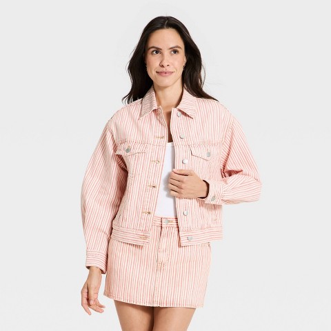Universal Thread Women's Relaxed Barrel Denim Jacket - Universal Thread™ Red Striped M