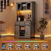 72'' Farmhouse Coffee Bar Cabinet with Power Outlet, Large Kitchen Hutch with 3 Drawers and Wine Glass Rack - 3 of 4