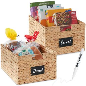 Best Choice Products Set of 2 16in Woven Water Hyacinth Pantry Baskets w/ Chalkboard Label, Chalk Marker
