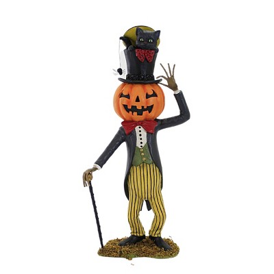 Bethany Lowe 12.0 Inch Jaunty Jack's Top Hat Surprise Halloween Pumpkin Man Hand-Crafted Pumpkin Figurines