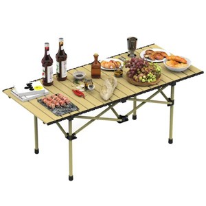 Racxily Folding Camping Table, Portable Lightweight Carbon Steel Roll-up Picnic BBQ Desk w/ Carry Bag Heavy Duty for Outdoor Beach Backyard - 1 of 4