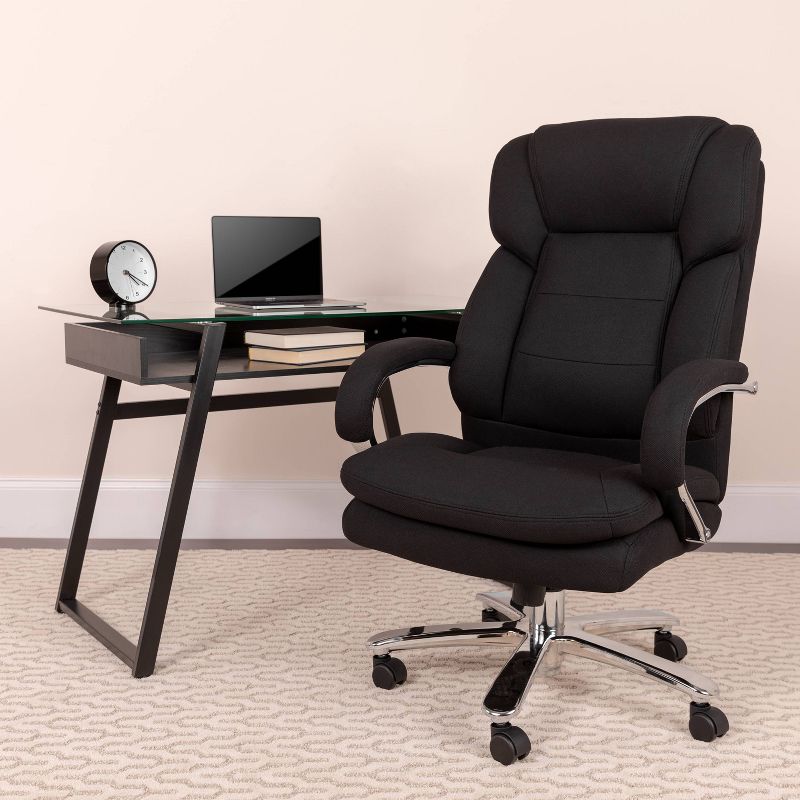 Fabric Rated Executive Swivel Ergonomic Office Chair with Loop Arms Black - Riverstone Furniture, 3 of 7