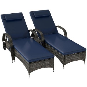 Resenkos DualReclining Chaise Lounge Chairs, Deluxe Cushioned Comfort With Pillow & Headrest, Outdoor Armrest Chairs With Wheels, Mixed Brown and Dark - 1 of 4