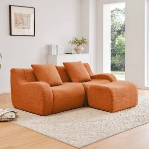 AENKYO Teddy Fabric Modular Deep Seat Sofa, 2 Pillows No Assembly Required Plush Boneless Sectional with Anti-Slip Base, Camel - 1 of 4