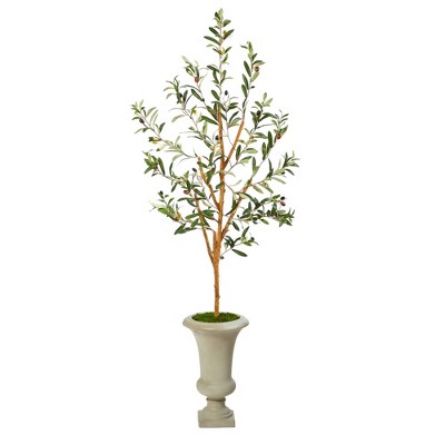 Nearly Natural 57-in Olive Artificial Tree in Sand Colored Urn