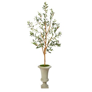 Nearly Natural 57-in Olive Artificial Tree in Sand Colored Urn - 1 of 4