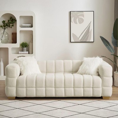 NicBex 82.67 Inch Linen Upholstered Couch,3-Seater Sofa with 2 Pillows for Living Room,Office,Apartment,Beige