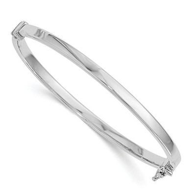 Black Bow Jewelry 4mm 14k White Gold Polished Flat Hinged Bangle Bracelet