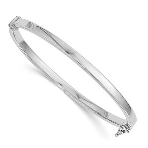 Black Bow Jewelry 4mm 14k White Gold Polished Flat Hinged Bangle Bracelet - 1 of 4