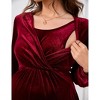 WhizMax Marternity Velvet Dress Wrap V Neck Long Sleeve A Line Midi Dress Midi Dress With Pockets For Baby Shower - 4 of 4
